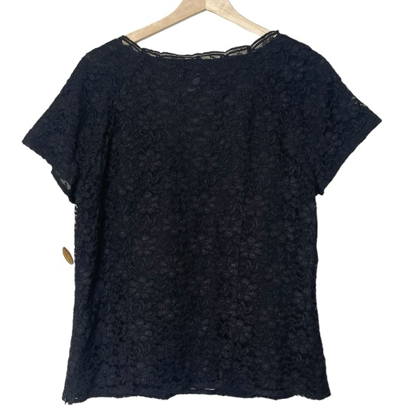 Talbots VTG Black Lace V-Neck Pullover Blouse Size 14 Short Sleeve Zip Lined NEW - Picture 2 of 12